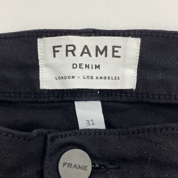 Frame Denim Women's Black Cut-Off Hem Solid Cotton Blend Skinny Jeans Size 31 - Picture 6 of 10